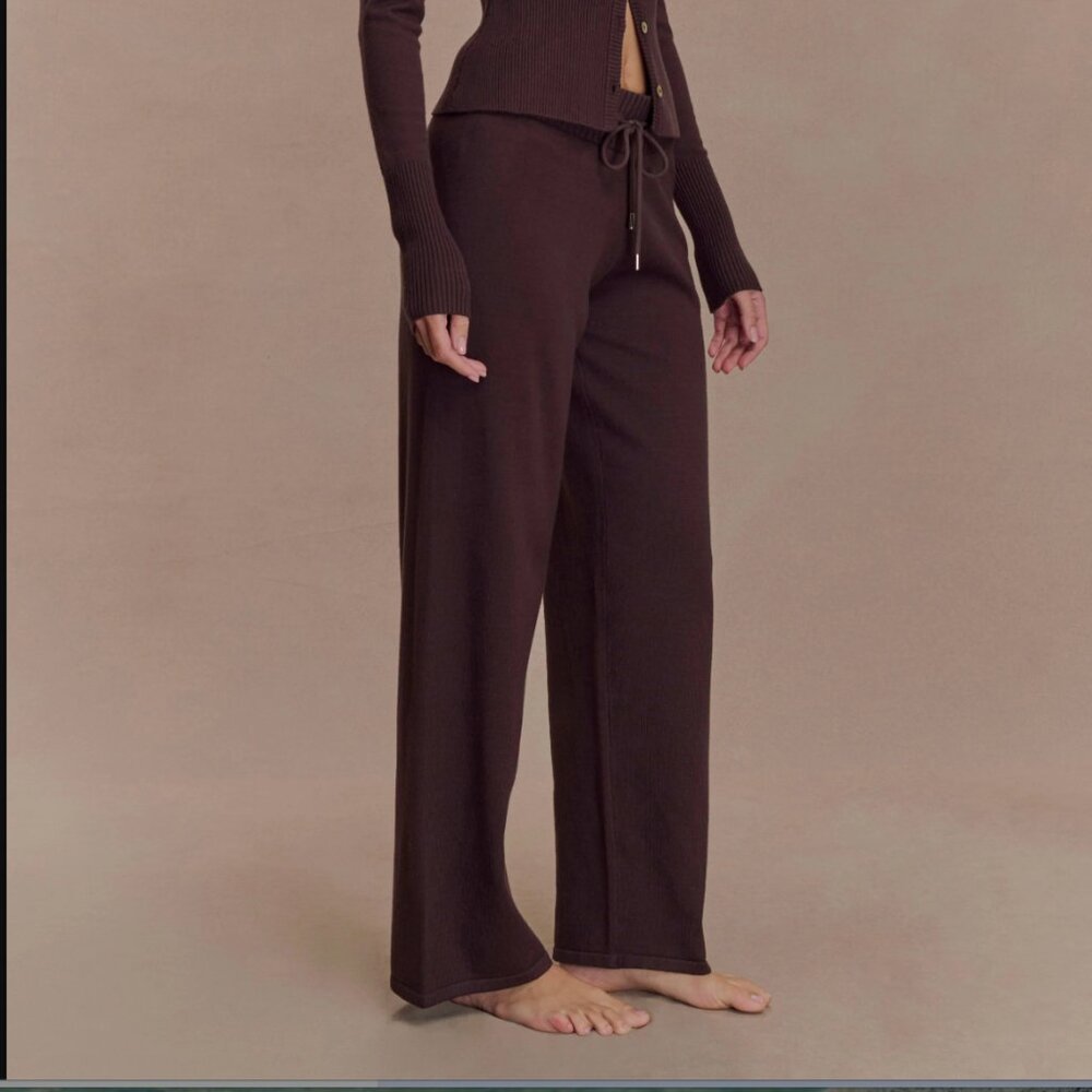 Meshki Natalya Knit Wide Leg Pants, Color Dark Chocolate, Size Small